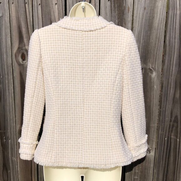 Kate Spade 6 Wool Silk Metallic Blazer Jacket Coat Top Cream White Button Gold - Picture 3 of 9